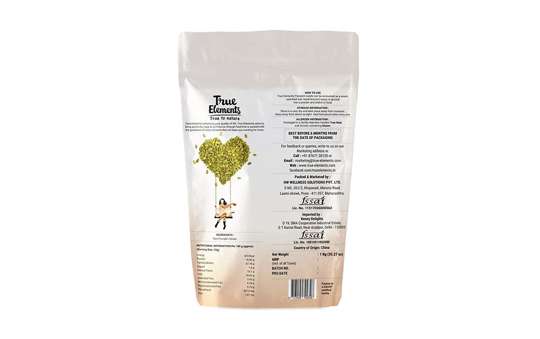 True Elements Pumpkin Raw Seeds    Pack  1 kilogram